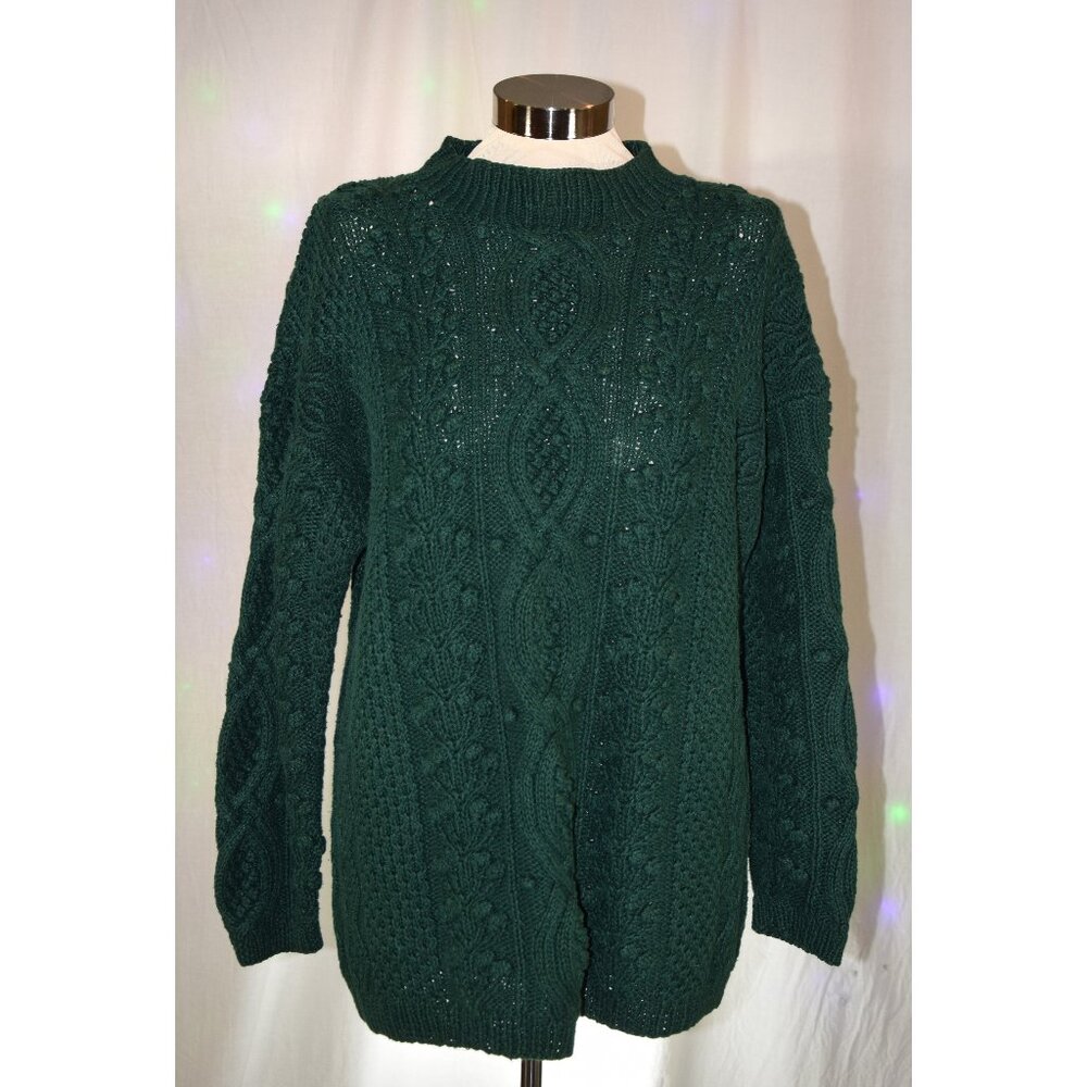 Vintage Express Tricot Hand Knitted Green Sweater size S